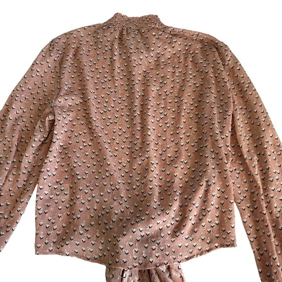 Rachel Zoe Pink Heart Print Mock Neck Long Sleeve Tie Front Blouse Size Small - Picture 8 of 9